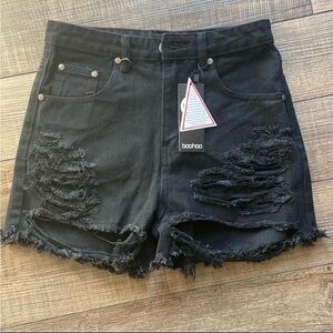Boohoo Charcoal Distressed Jean Shorts